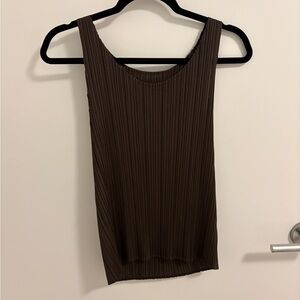 Brown Pleats Please Tank Top